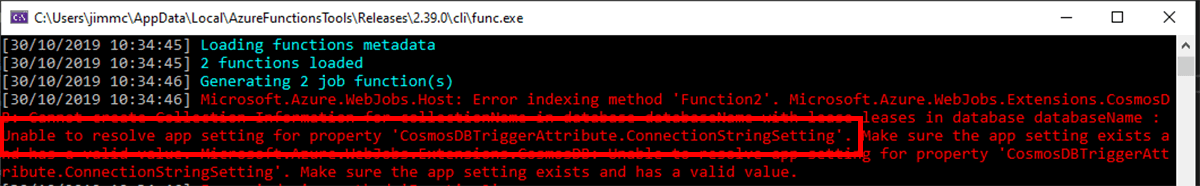 screenshot showing unresolved configuration error