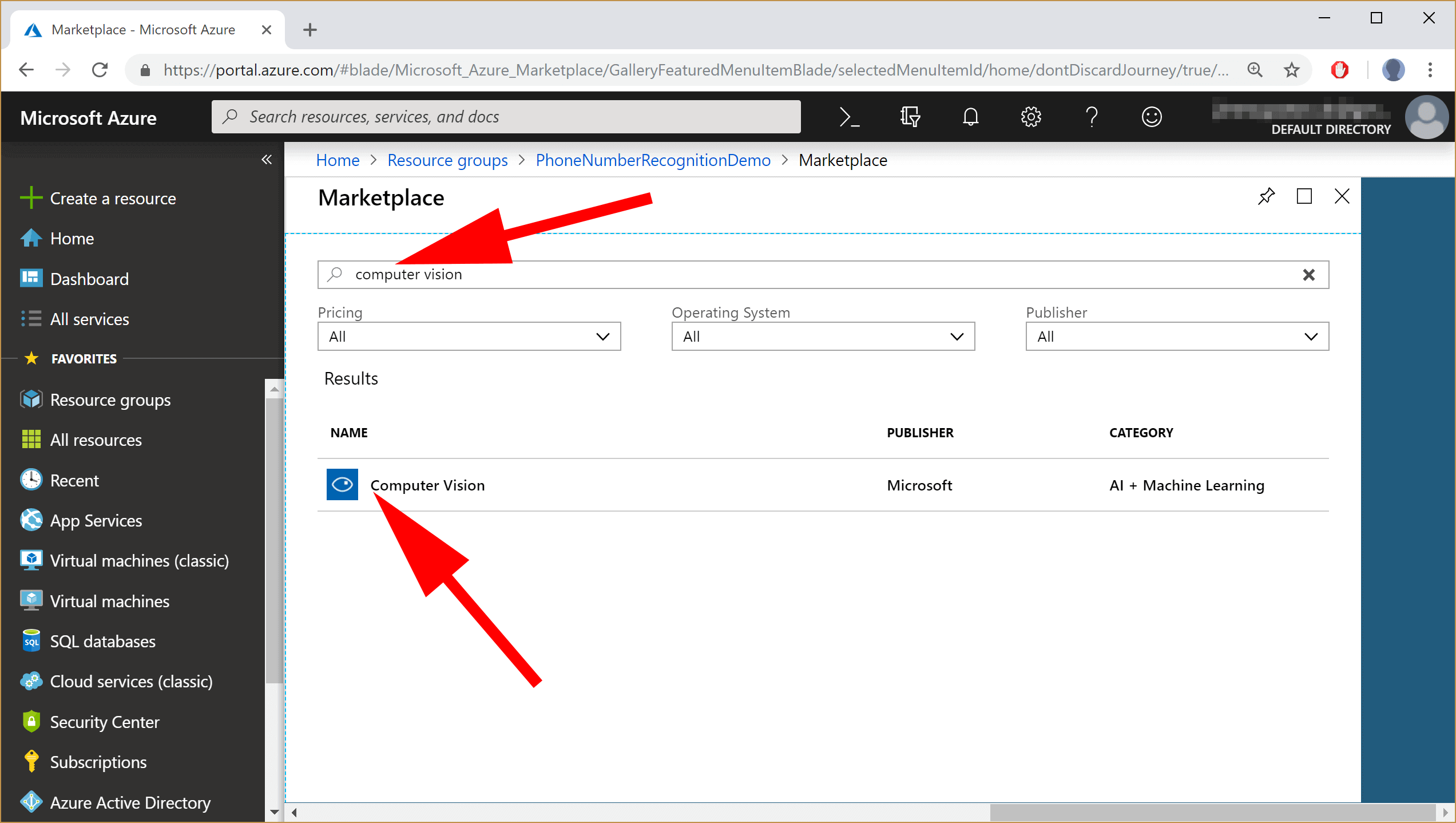 image showing Creating Resource Group in Azure