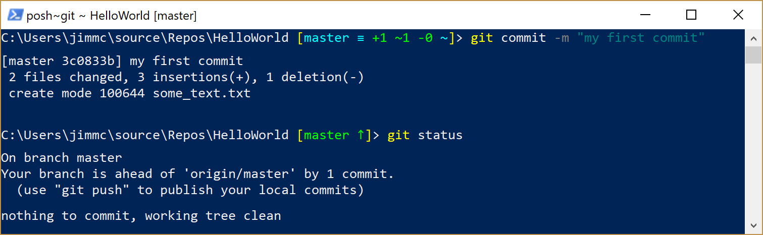 image showing Git status after commit