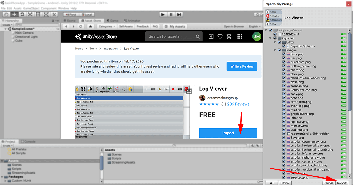 screenshot unity editor showing shortcut to editor log file