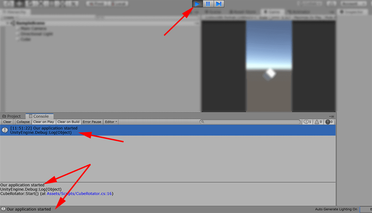 screenshot unity editor showing logging output
