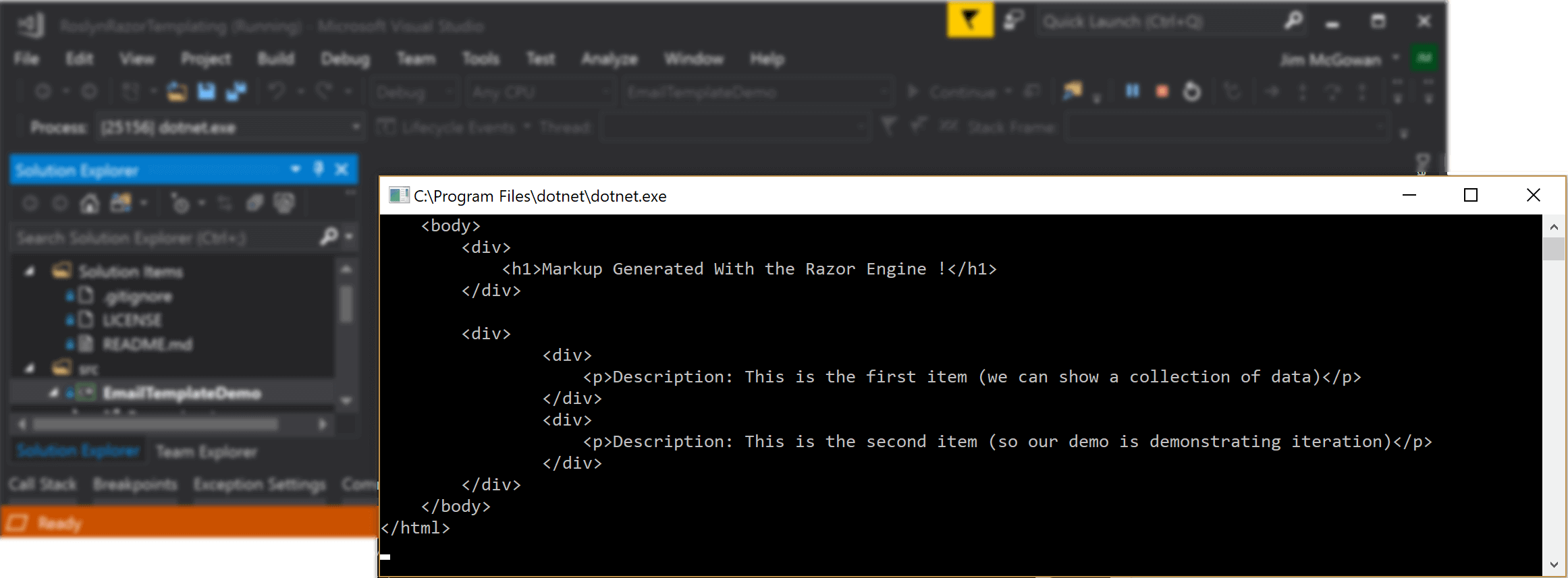 image showing vs2017 console output